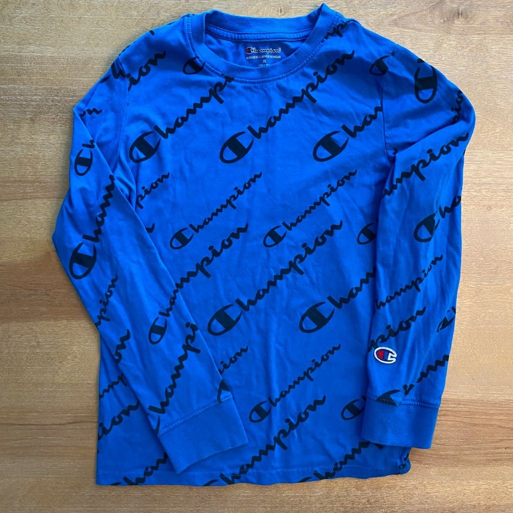 Champion Long Sleeve Shirt, Blue with black Champion Logo